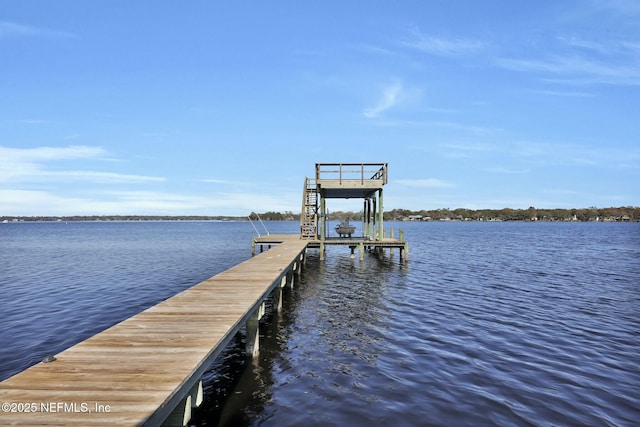 view of dock with a water view