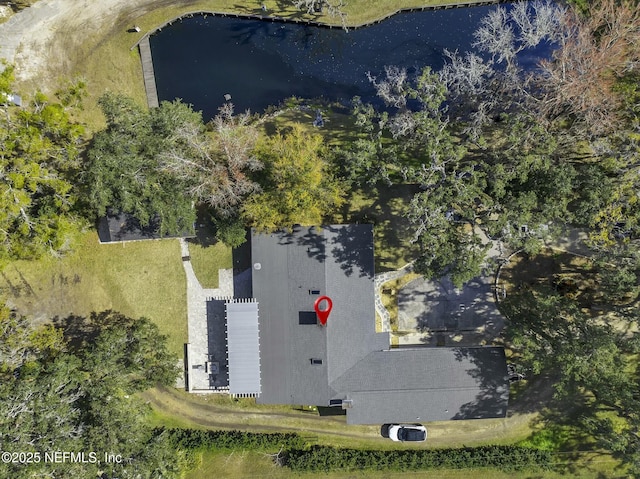 aerial view featuring a water view