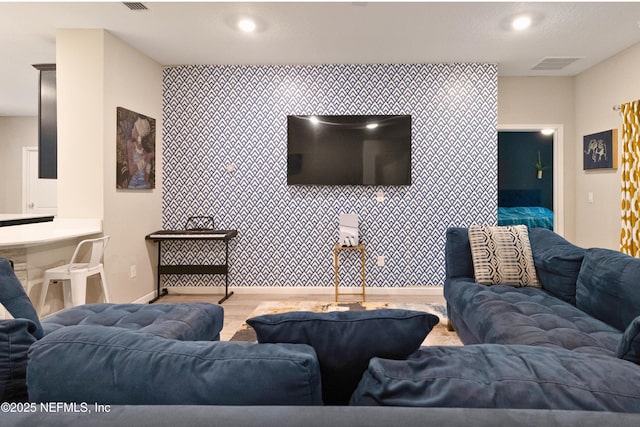 living room with light wood-type flooring