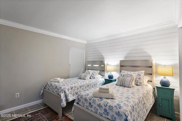 bedroom with crown molding