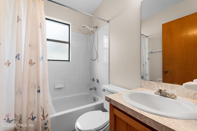 full bathroom featuring vanity, toilet, and shower / bath combo