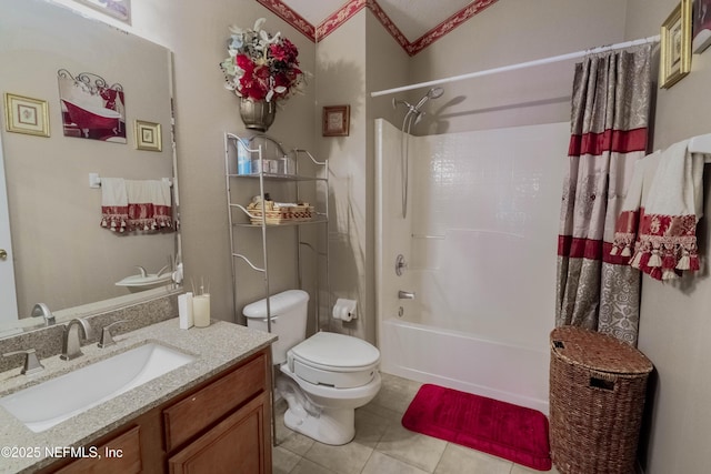 full bathroom featuring vanity, toilet, tile patterned flooring, and shower / tub combo