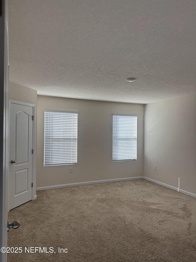 spare room featuring carpet floors and a textured ceiling