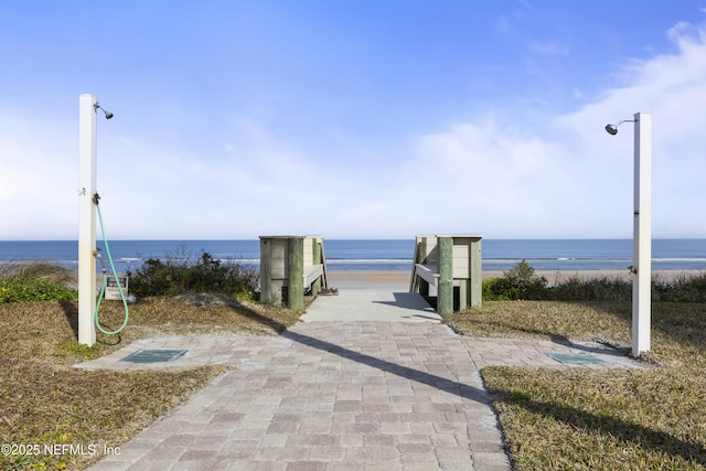 view of community featuring a water view