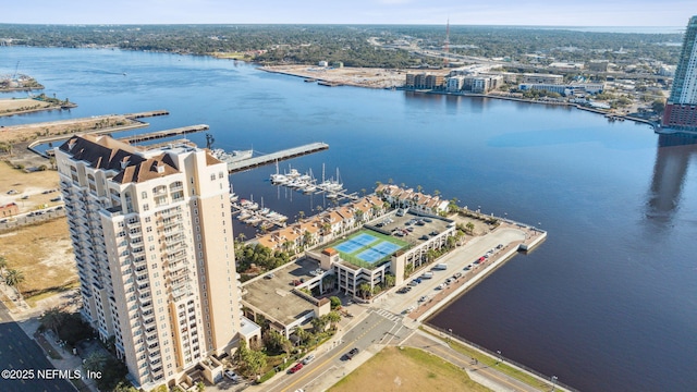 aerial view with a water view