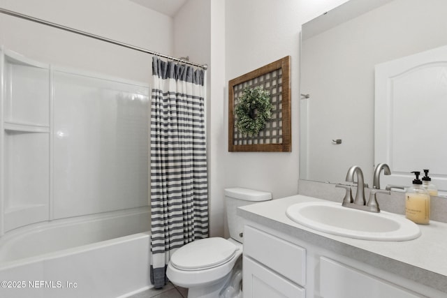 full bathroom with vanity, toilet, and shower / bath combo with shower curtain