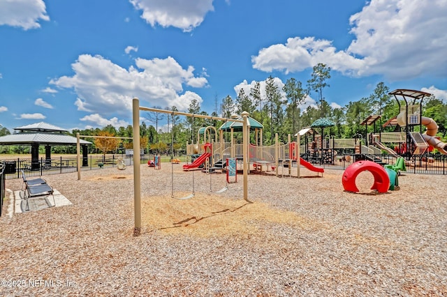 view of jungle gym featuring a gazebo