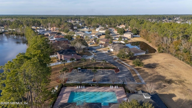 bird's eye view featuring a water view