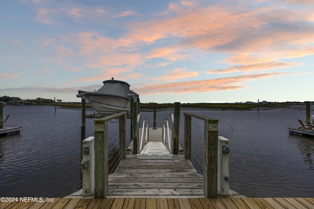 view of dock featuring a water view