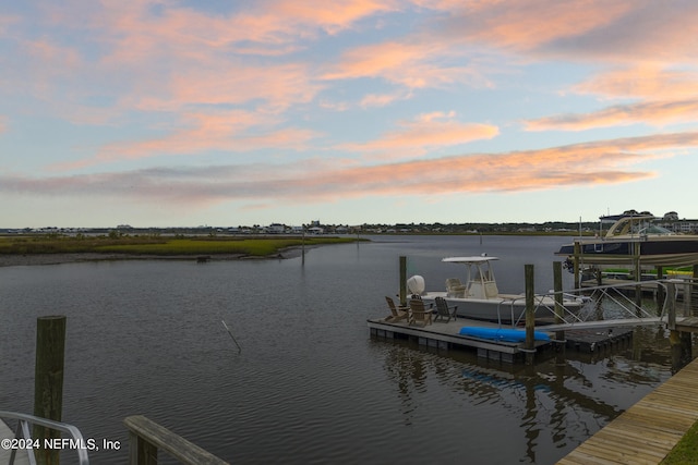 dock area featuring a water view