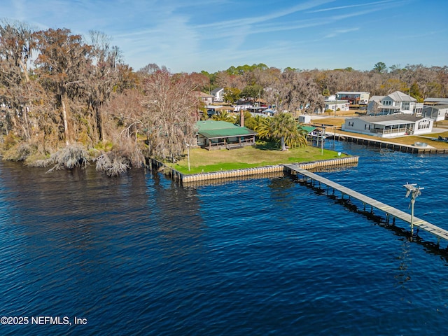 view of dock with a water view