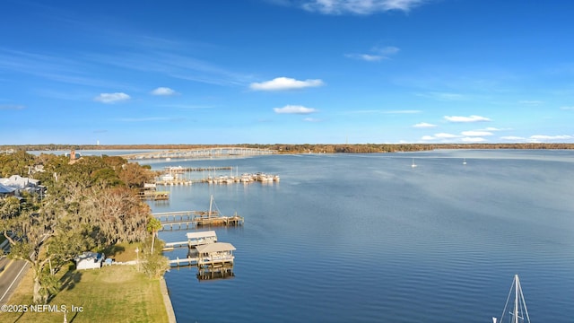 property view of water with a boat dock