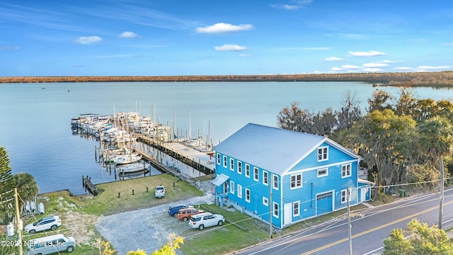 aerial view with a water view