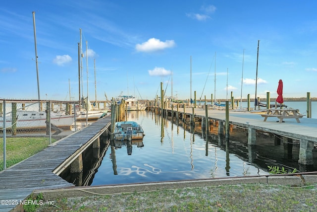 view of dock with a water view