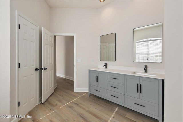 bathroom featuring hardwood / wood-style flooring and vanity