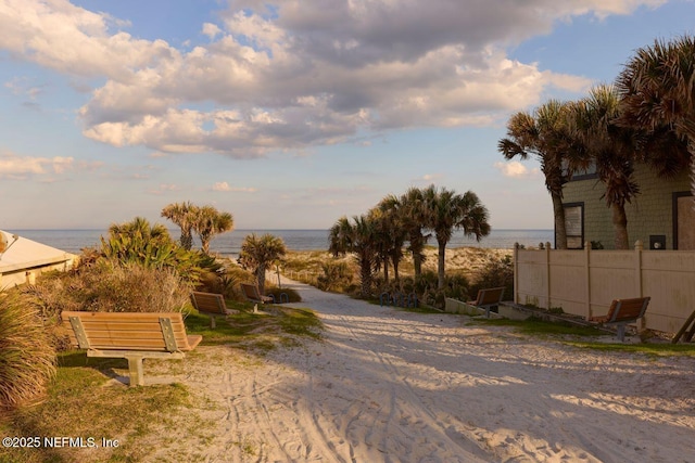 view of street featuring a water view