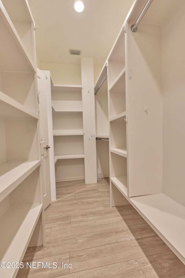 walk in closet with light wood-type flooring