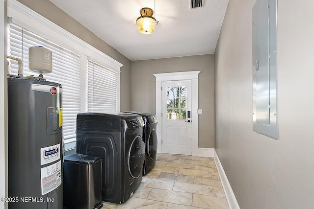 laundry room featuring washing machine and dryer and electric water heater