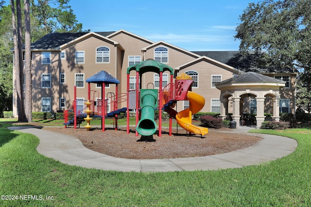 view of play area featuring a yard