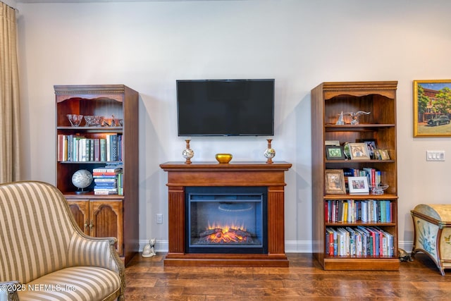 sitting room with dark hardwood / wood-style flooring