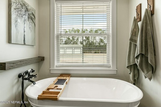 bathroom with a tub to relax in and a wealth of natural light