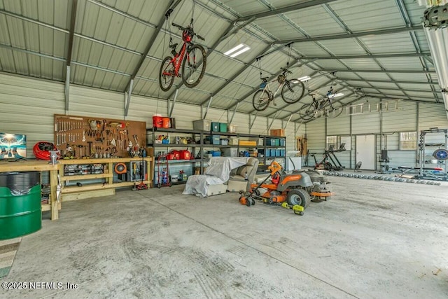 garage featuring a workshop area