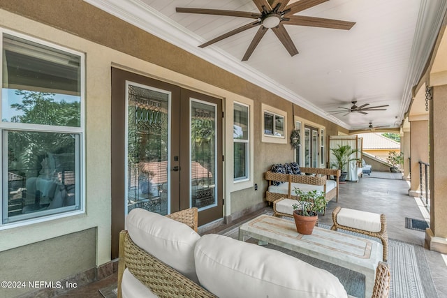 view of patio featuring ceiling fan and outdoor lounge area