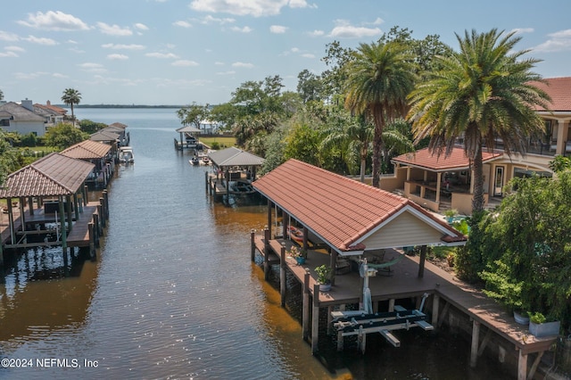 dock area featuring a water view