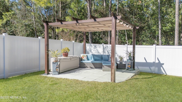 view of patio / terrace featuring outdoor lounge area and a pergola