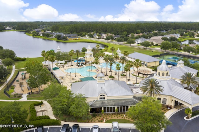 bird's eye view featuring a water view