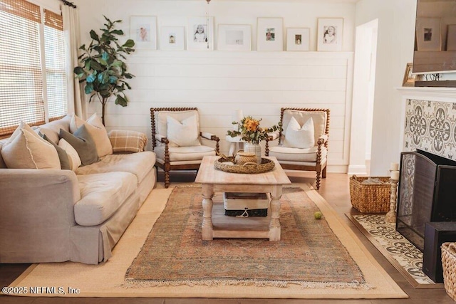 living room with hardwood / wood-style floors