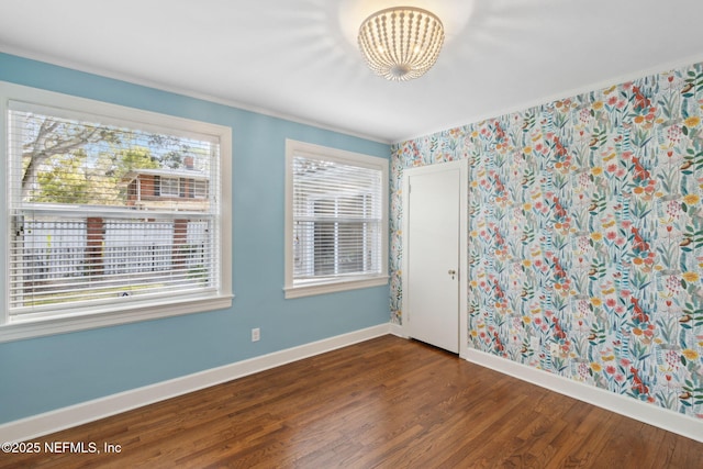 spare room featuring plenty of natural light and dark hardwood / wood-style floors