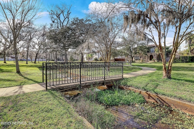 view of property's community featuring a lawn