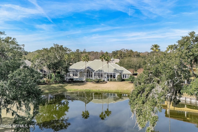 exterior space featuring a water view