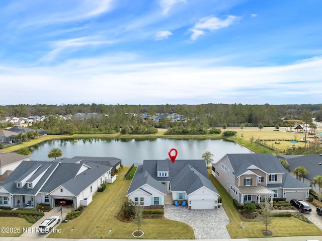 aerial view with a water view