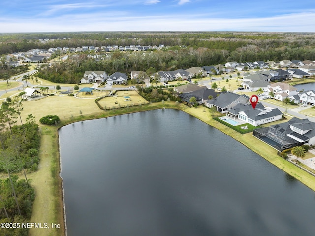 aerial view with a water view