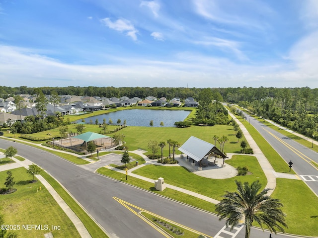 aerial view with a water view