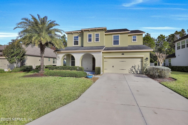 view of front facade featuring a garage and a front yard