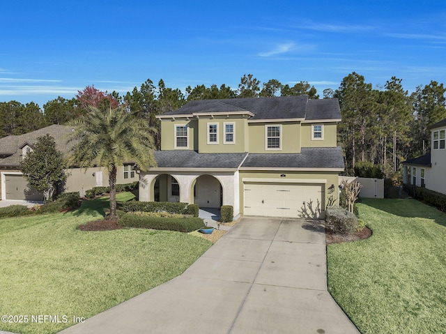 view of front facade featuring a garage and a front yard