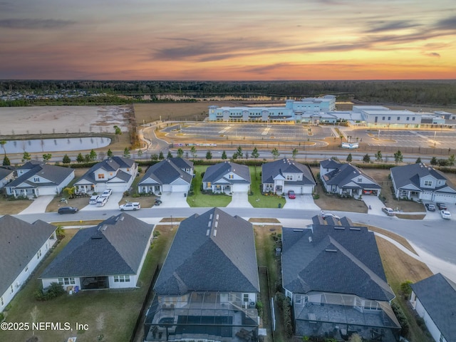 view of aerial view at dusk