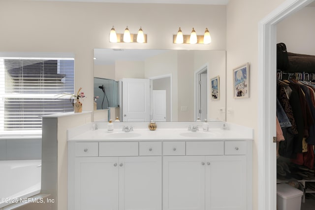 bathroom featuring vanity and a tub to relax in