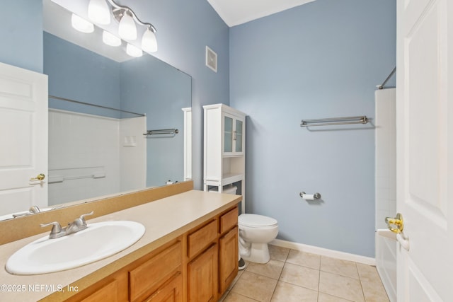 full bathroom featuring tile patterned flooring, vanity, shower / tub combination, and toilet