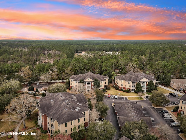 view of aerial view at dusk