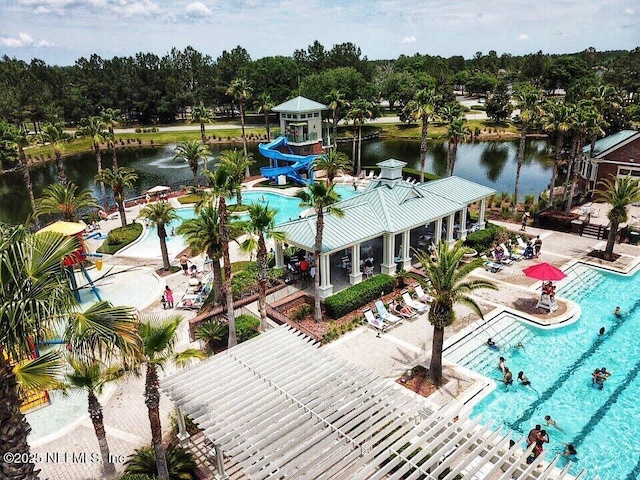 aerial view with a water view