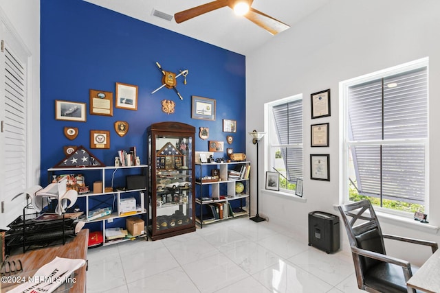 home office featuring ceiling fan