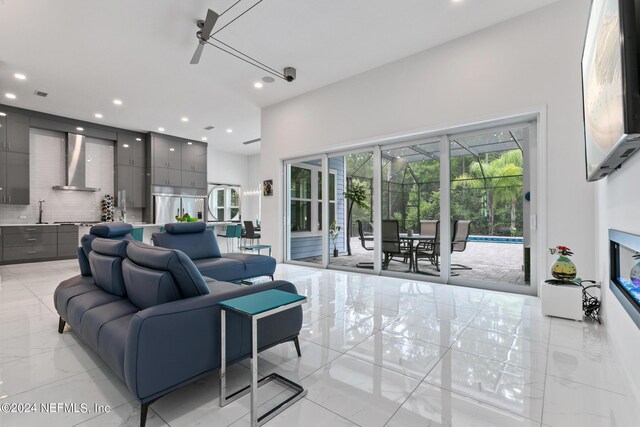 living room featuring sink