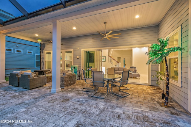 view of patio / terrace with ceiling fan and an outdoor hangout area