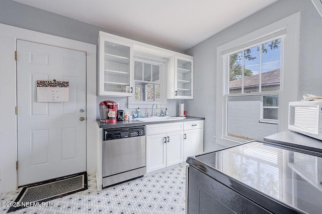 kitchen featuring white cabinetry, sink, a wealth of natural light, and stainless steel dishwasher