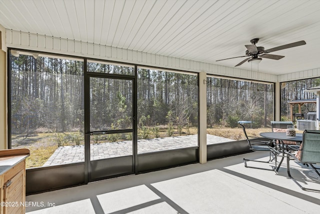 sunroom / solarium featuring ceiling fan and a healthy amount of sunlight