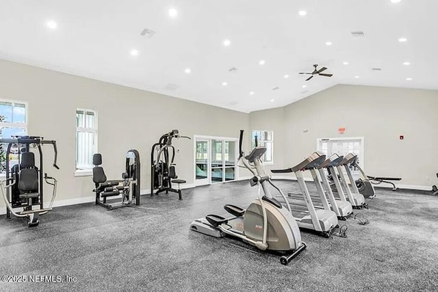 workout area with vaulted ceiling